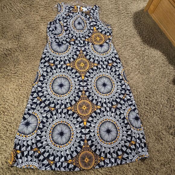 Sleeveless Geometric Print Maxi Dress - Dark Navy Blue,white and Gold - Picture 8 of 15